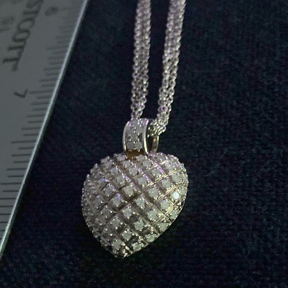 Stunning 925 silver heart-sparkling pendant-Beautiful!! 17” - Picture 3 of 9